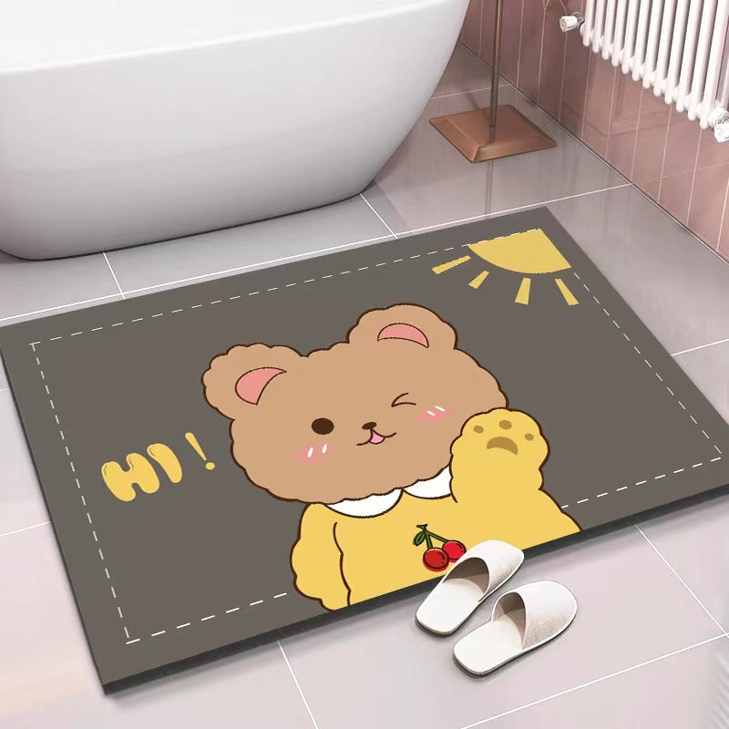 Cartoon Cute Bear Diatom Mud Soft Water Absorbent Floor Mat Anti Slip