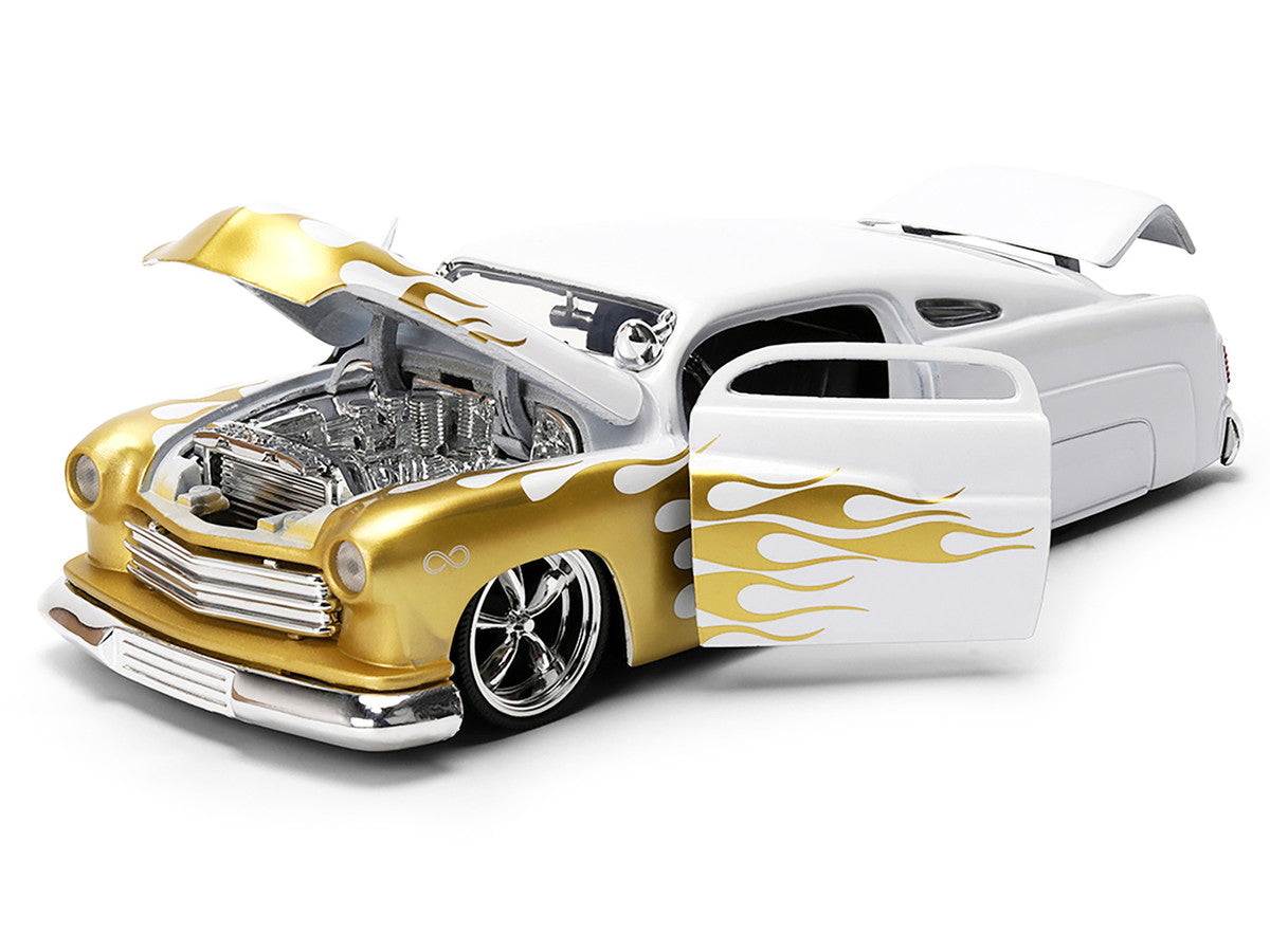 1951 Mercury Coupe White with Gold Flames "Bigtime Muscle" Series 1/24 Diecast Model Car by Jada LuxuryLifeWay Online Store