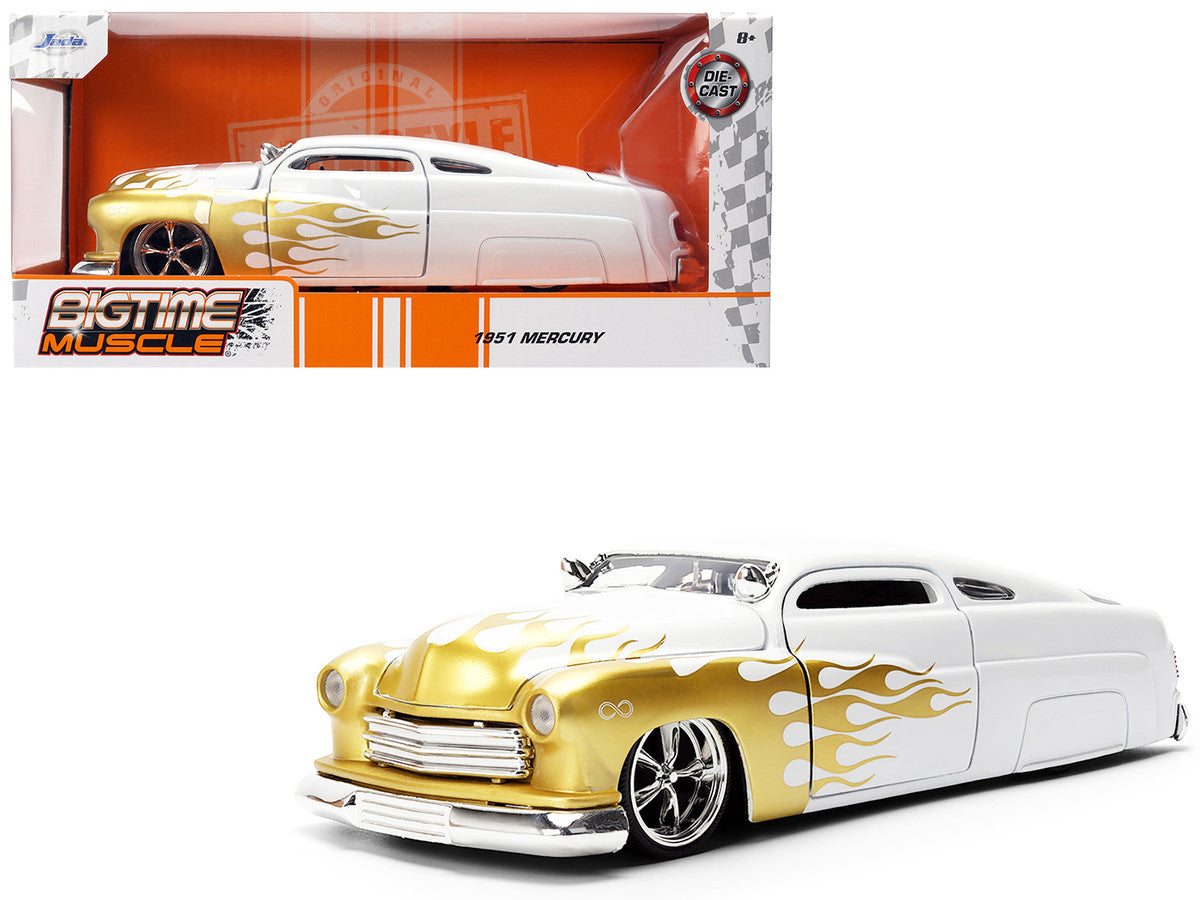 1951 Mercury Coupe White with Gold Flames "Bigtime Muscle" Series 1/24 Diecast Model Car by Jada LuxuryLifeWay Online Store