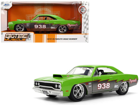 1970 Plymouth Road Runner #938 Green and Gray Metallic "Bigtime Muscle" Series 1/24 Diecast Model Car by Jada LuxuryLifeWay Online Store