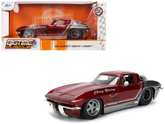 1963 Chevrolet Corvette Stingray "Chevy Racing" Red Metallic and Gray "Bigtime Muscle" Series 1/24 Diecast Model Car by Jada LuxuryLifeWay Online Store