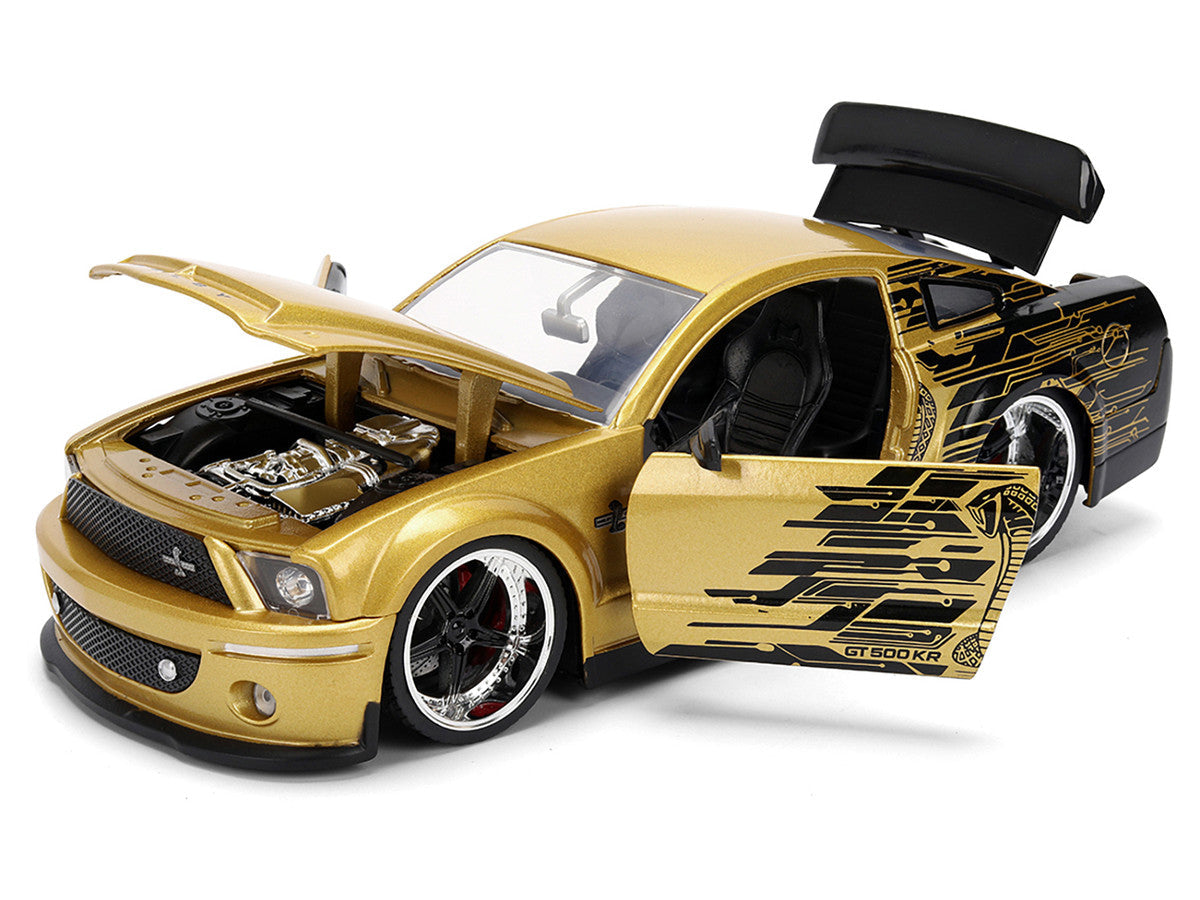2008 Ford Shelby Mustang GT-500KR Gold Metallic and Black with Graphics "Bigtime Muscle" Series 1/24 Diecast Model Car by Jada LuxuryLifeWay Online Store
