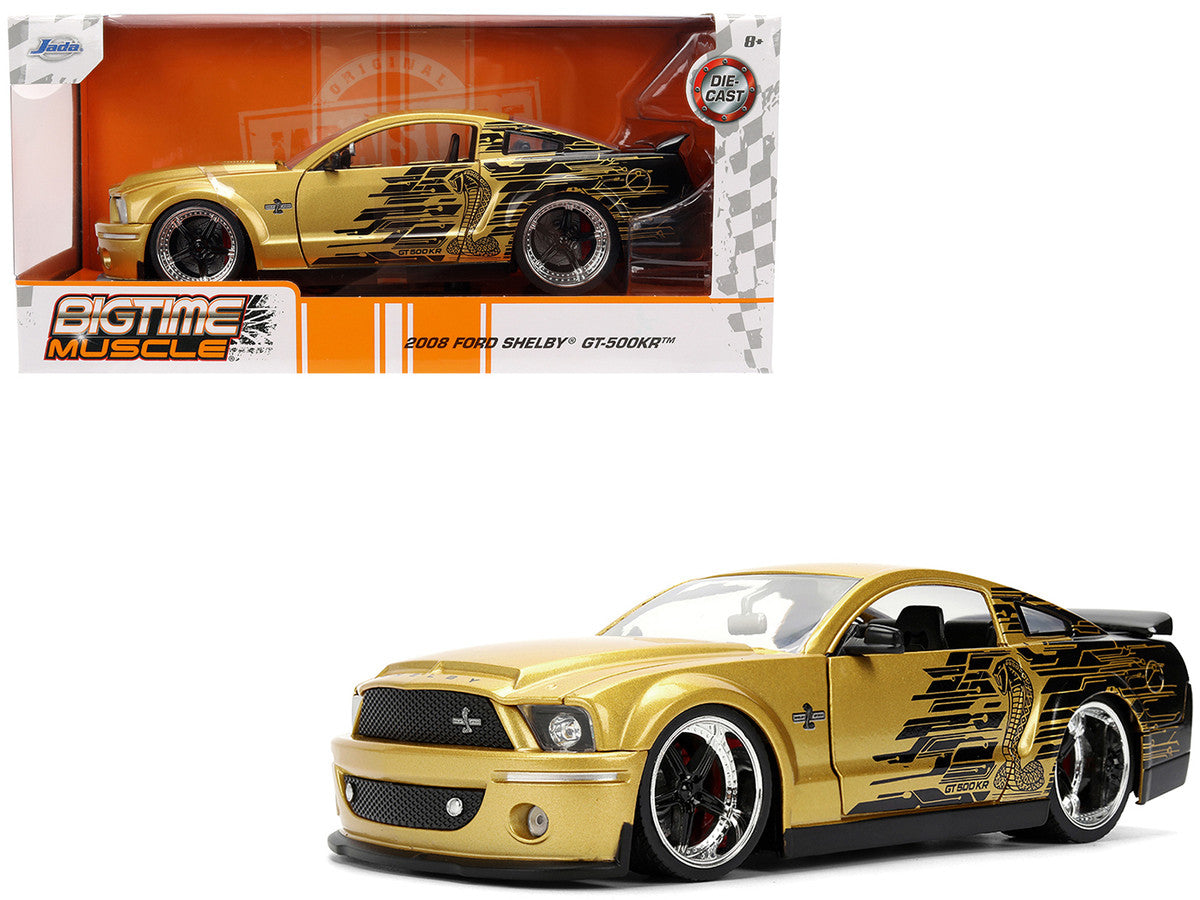 2008 Ford Shelby Mustang GT-500KR Gold Metallic and Black with Graphics "Bigtime Muscle" Series 1/24 Diecast Model Car by Jada LuxuryLifeWay Online Store
