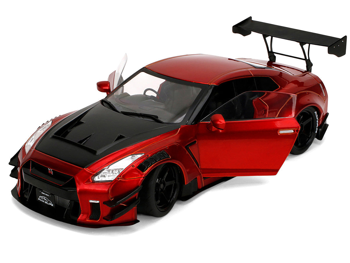 Nissan GT-R (R35) Liberty Walk Body Kit 2.0 RHD (Right Hand Drive) Red Metallic with Carbon Hood "Pink Slips" Series 1/18 Diecast Model Car by Jada LuxuryLifeWay Online Store