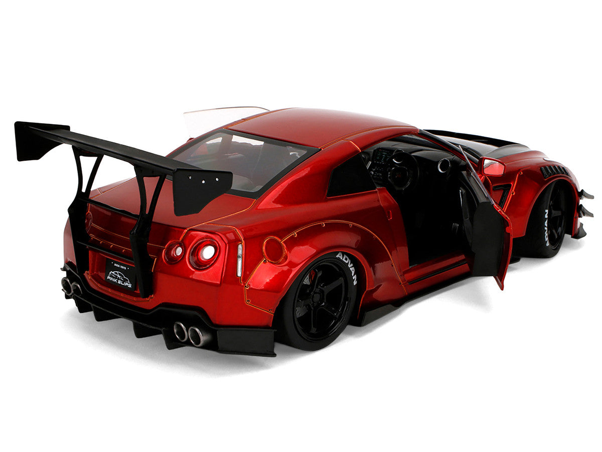 Nissan GT-R (R35) Liberty Walk Body Kit 2.0 RHD (Right Hand Drive) Red Metallic with Carbon Hood "Pink Slips" Series 1/18 Diecast Model Car by Jada LuxuryLifeWay Online Store