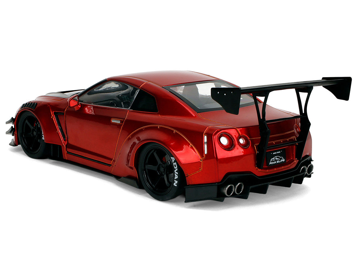 Nissan GT-R (R35) Liberty Walk Body Kit 2.0 RHD (Right Hand Drive) Red Metallic with Carbon Hood "Pink Slips" Series 1/18 Diecast Model Car by Jada LuxuryLifeWay Online Store