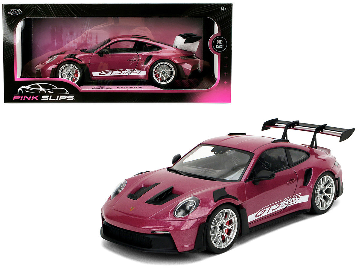 Porsche 911 GT3 RS Red Violet Metallic with White Stripes "Pink Slips" Series 1/18 Diecast Model Car by Jada LuxuryLifeWay Online Store