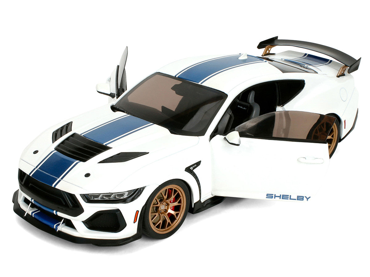 Ford Mustang Shelby Super Snake White Metallic with Blue Stripes and Gold Wheels "Pink Slips" Series 1/18 Diecast Model Car by Jada LuxuryLifeWay Online Store