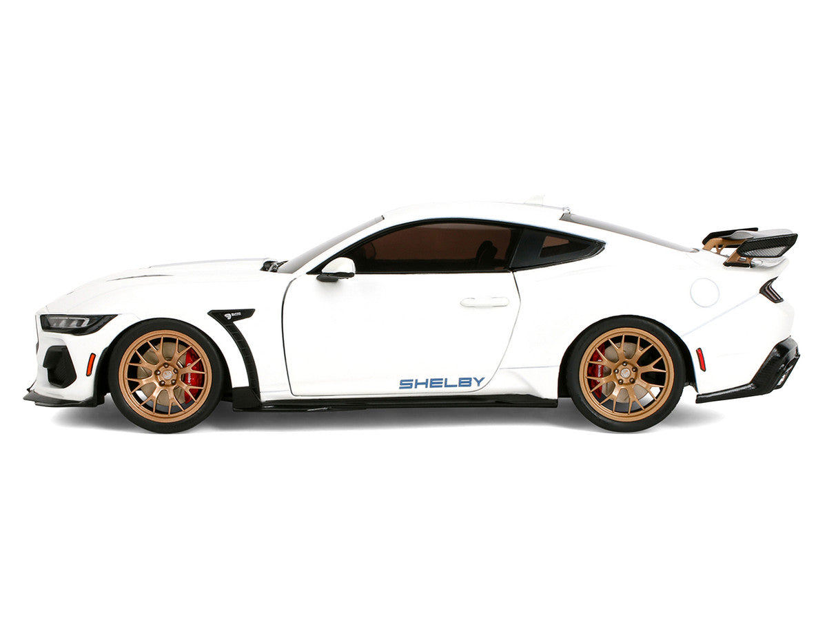 Ford Mustang Shelby Super Snake White Metallic with Blue Stripes and Gold Wheels "Pink Slips" Series 1/18 Diecast Model Car by Jada LuxuryLifeWay Online Store