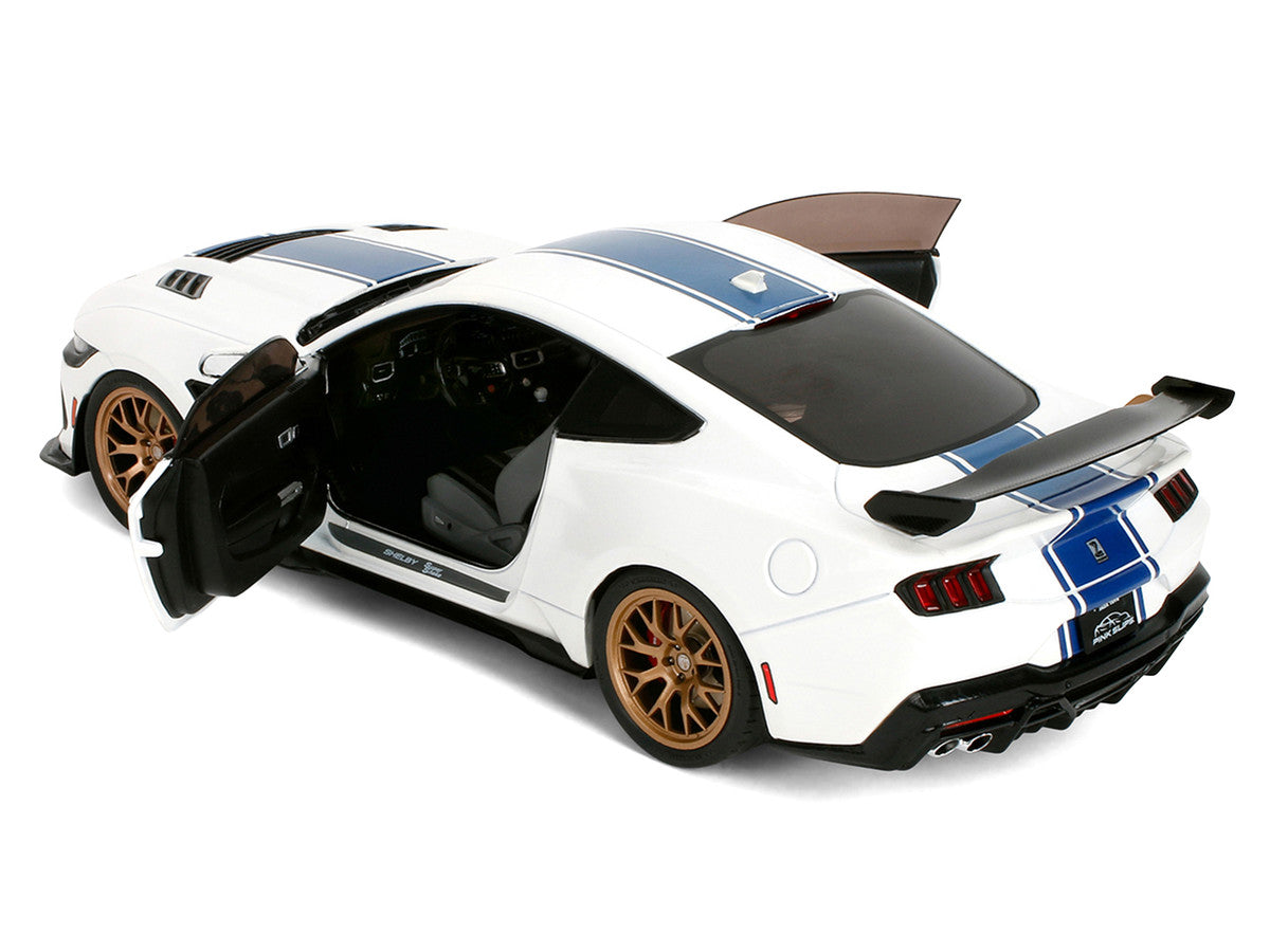 Ford Mustang Shelby Super Snake White Metallic with Blue Stripes and Gold Wheels "Pink Slips" Series 1/18 Diecast Model Car by Jada LuxuryLifeWay Online Store