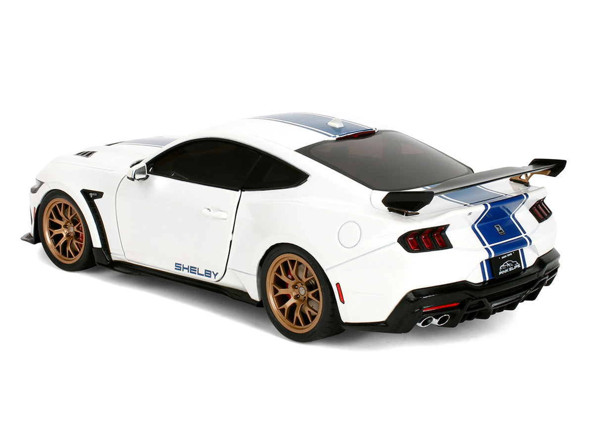 Ford Mustang Shelby Super Snake White Metallic with Blue Stripes and Gold Wheels "Pink Slips" Series 1/18 Diecast Model Car by Jada LuxuryLifeWay Online Store