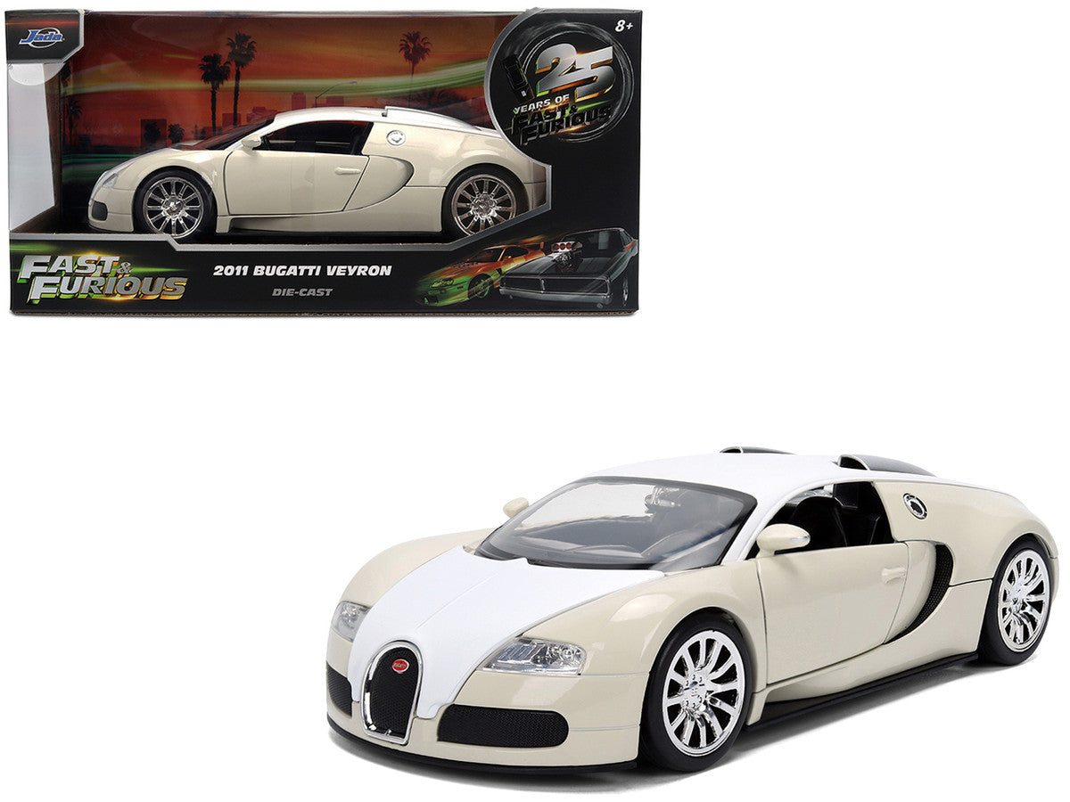 2011 Bugatti Veyron White and Tan "Furious 7" (2015) Movie "25 Years of Fast & Furious" Series 1/24 Diecast Model Car by Jada LuxuryLifeWay Online Store
