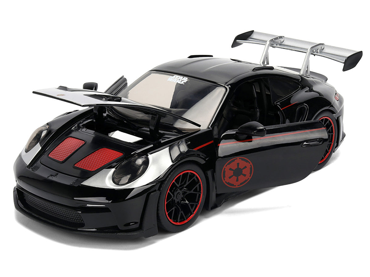 Porsche 911 GT3 RS (992) Black with Silver Hood and Graphics and Darth Vader Figure "Star Wars" Franchise "Hollywood Rides" Series 1/24 Diecast Model Car by Jada LuxuryLifeWay Online Store