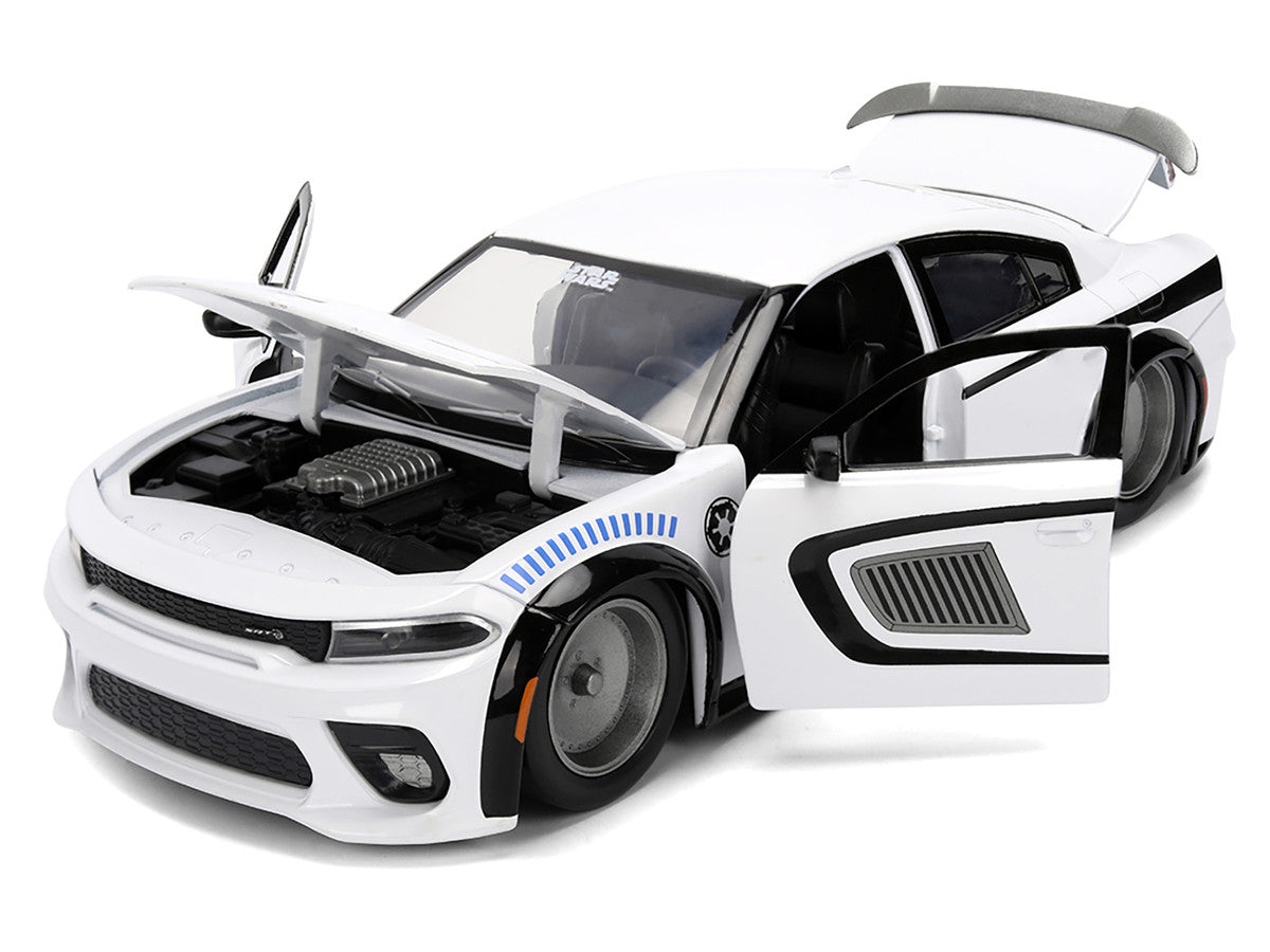 2021 Dodge Charger SRT Hellcat White with Graphics and Stormtrooper Figure "Star Wars" Franchise "Hollywood Rides" Series 1/24 Diecast Model Car by Jada LuxuryLifeWay Online Store