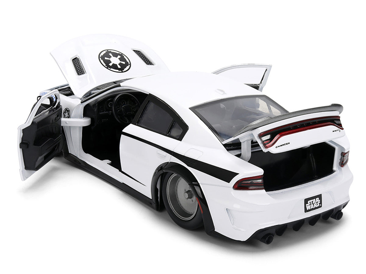 2021 Dodge Charger SRT Hellcat White with Graphics and Stormtrooper Figure "Star Wars" Franchise "Hollywood Rides" Series 1/24 Diecast Model Car by Jada LuxuryLifeWay Online Store