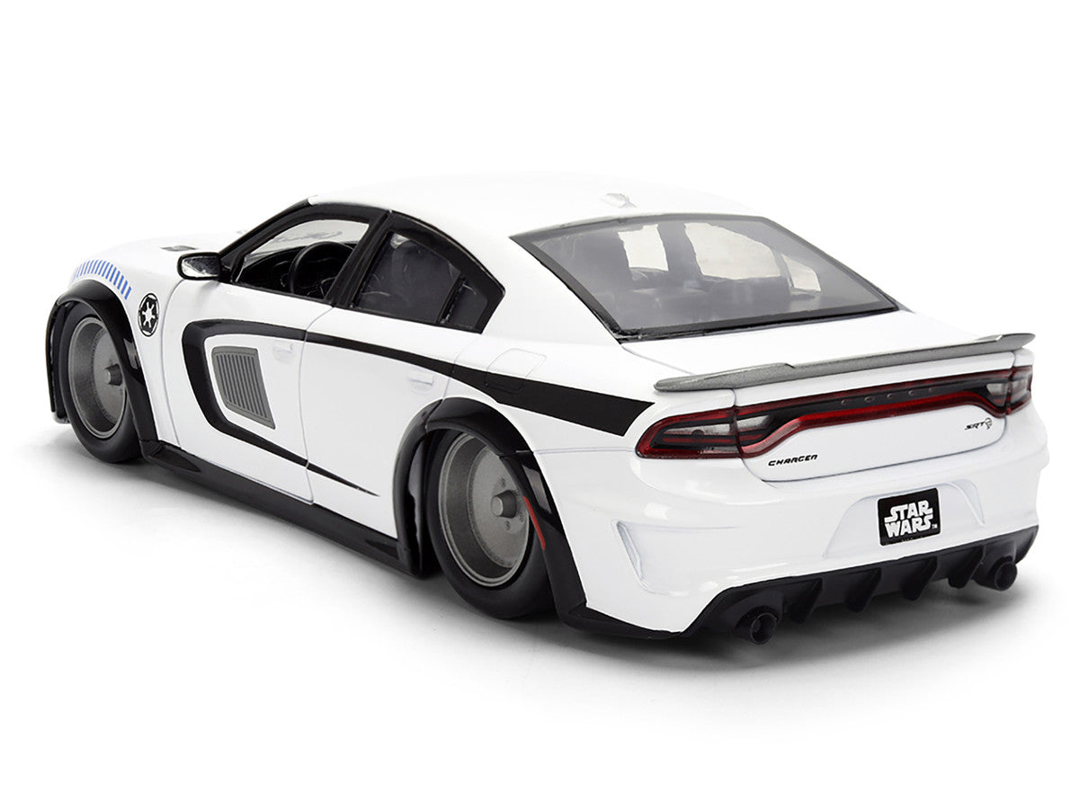 2021 Dodge Charger SRT Hellcat White with Graphics and Stormtrooper Figure "Star Wars" Franchise "Hollywood Rides" Series 1/24 Diecast Model Car by Jada LuxuryLifeWay Online Store
