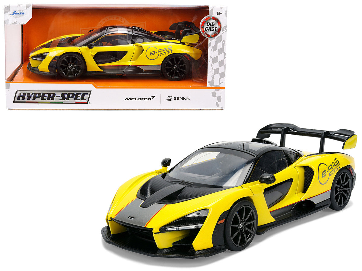 McLaren Senna "8-PAS Racing" Yellow Metallic with Black Top "Hyper-Spec" Series 1/24 Diecast Model Car by Jada LuxuryLifeWay Online Store