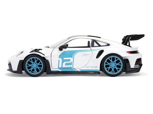 Porsche 911 GT3 RS (992) #12 White with Blue Stripes and Carbon Top "Hyper-Spec" Series 1/24 Diecast Model Car by Jada LuxuryLifeWay Online Store