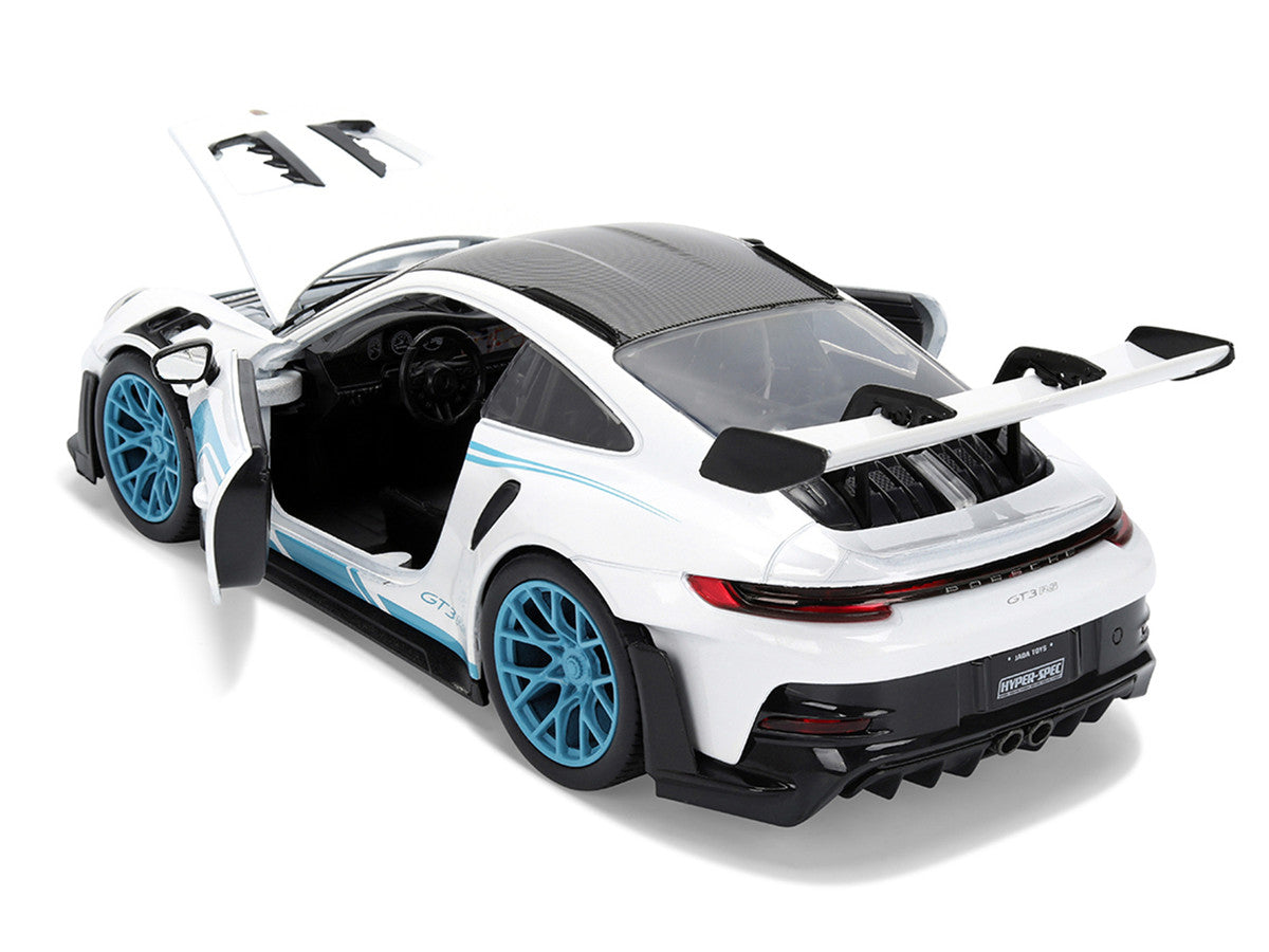 Porsche 911 GT3 RS (992) #12 White with Blue Stripes and Carbon Top "Hyper-Spec" Series 1/24 Diecast Model Car by Jada LuxuryLifeWay Online Store