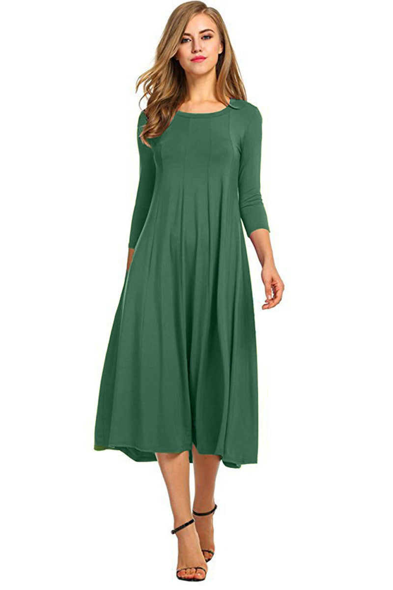Crew Neck Sleeve Solid Color Swing Dress Best YouTube Store