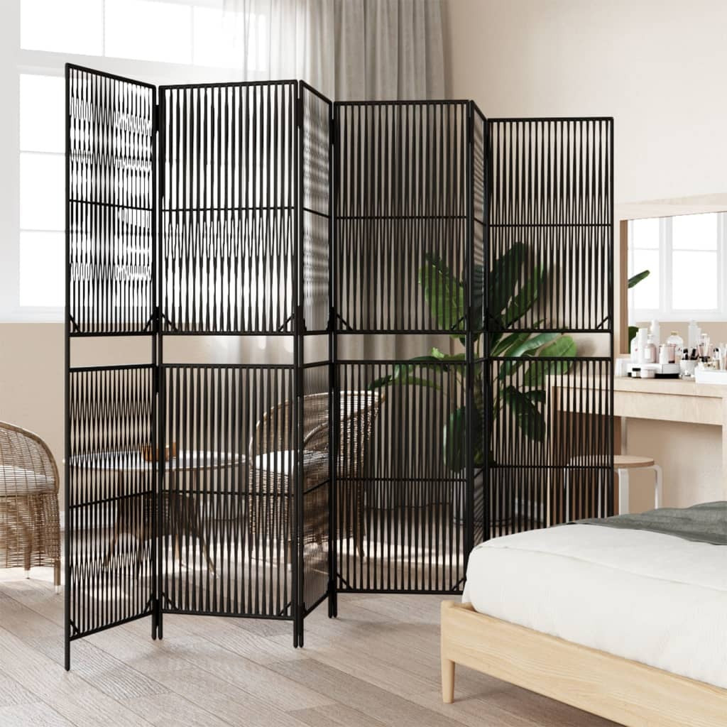 Room Divider 6 Panels Black Poly Rattan LuxuryLifeWay Online Store