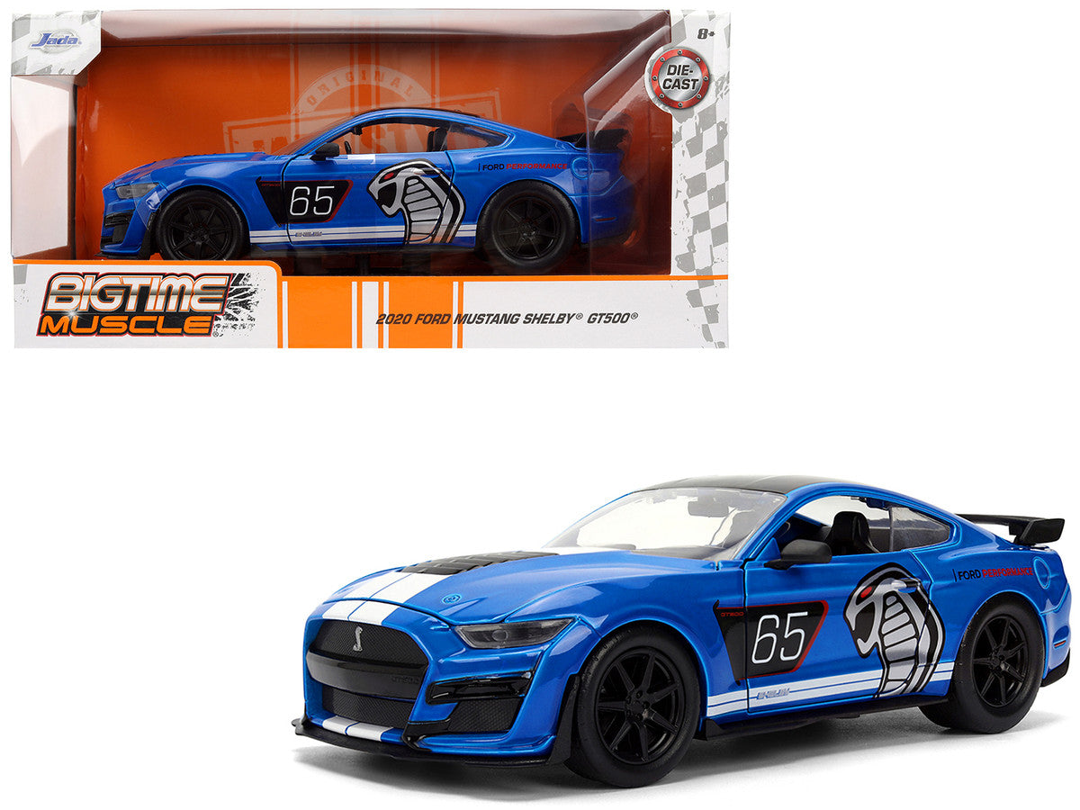 2020 Ford Mustang Shelby GT500 #65 "Ford Performance" Blue with Black Top and White Stripes "Bigtime Muscle" Series 1/24 Diecast Model Car by Jada LuxuryLifeWay Online Store