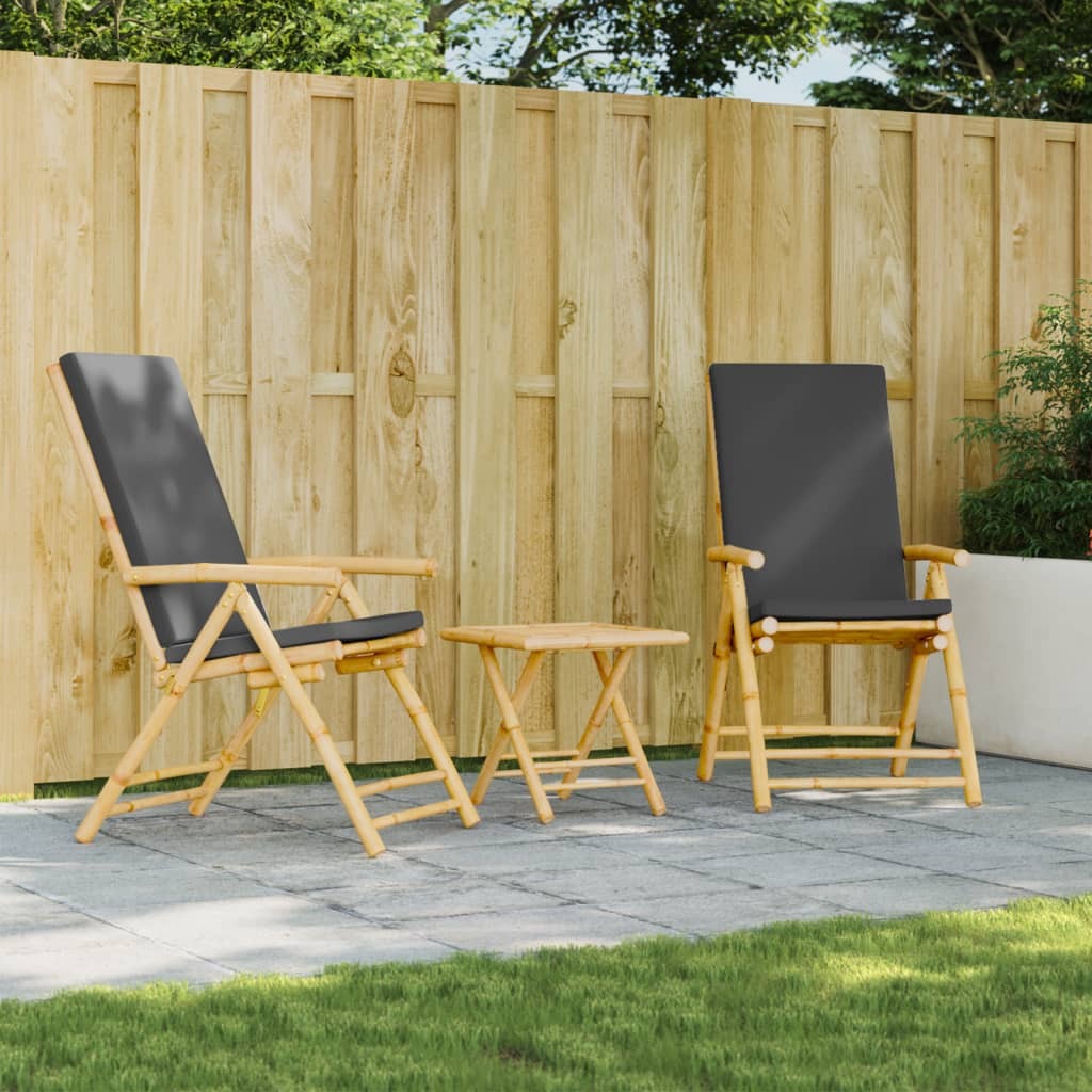 Folding Patio Reclining Chairs 2 pcs with Cushions Bamboo LuxuryLifeWay Online Store