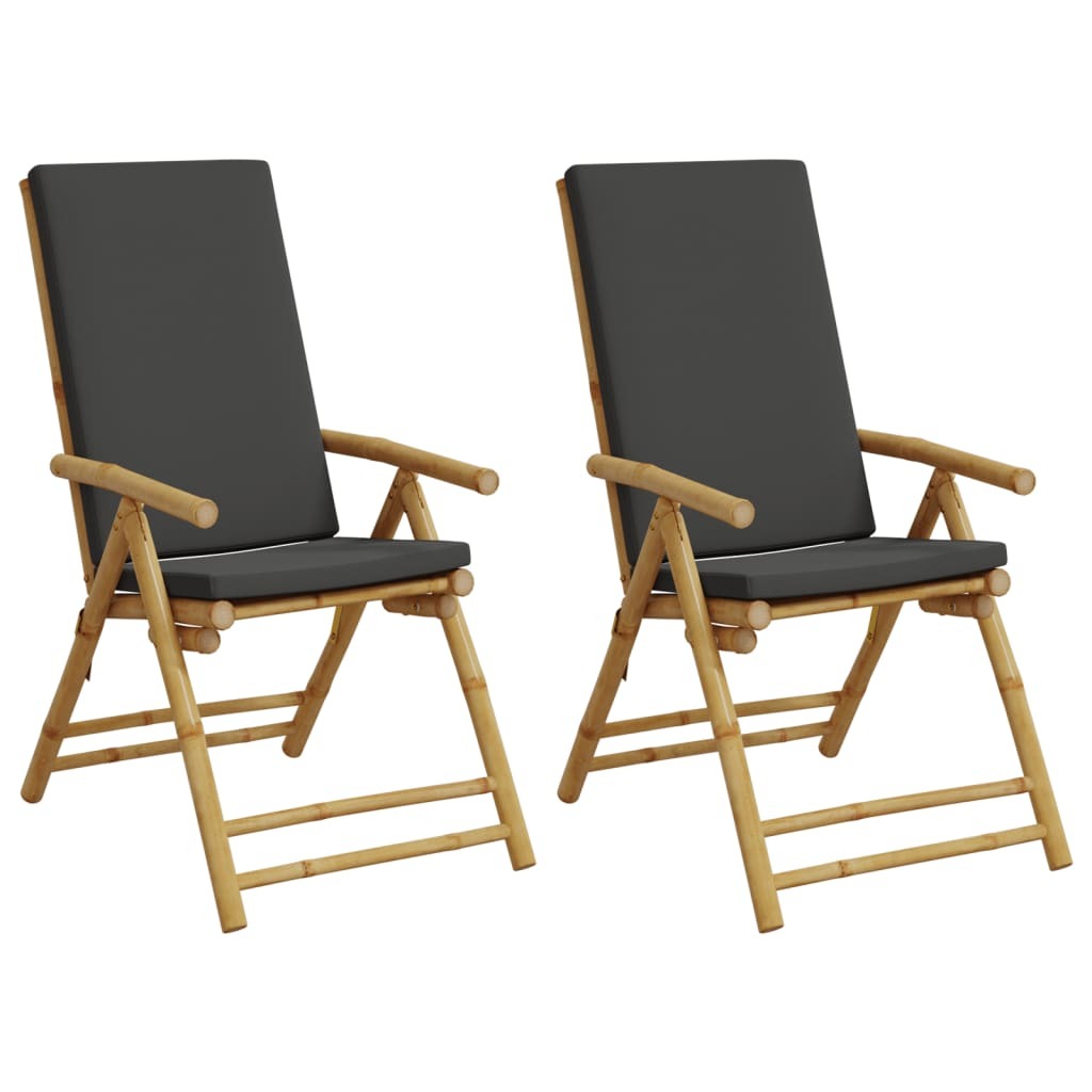 Folding Patio Reclining Chairs 2 pcs with Cushions Bamboo LuxuryLifeWay Online Store
