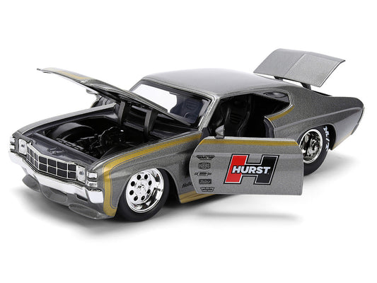 1971 Chevrolet Chevelle SS "Hurst" Gray Metallic with Gold Stripes "Bigtime Muscle" Series 1/24 Diecast Model Car by Jada LuxuryLifeWay Online Store