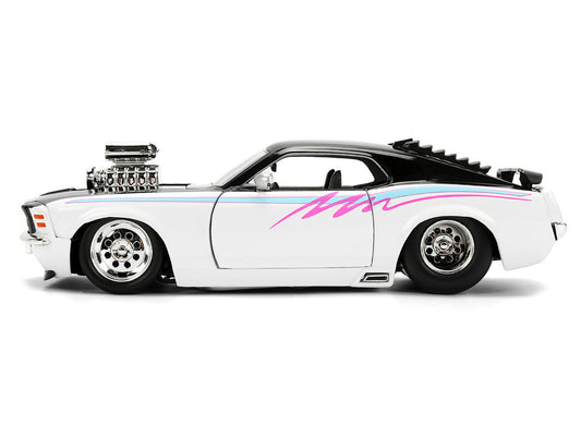 1970 Ford Mustang Boss 429 Black and White with Graphics "Bigtime Muscle" Series 1/24 Diecast Model Car by Jada LuxuryLifeWay Online Store