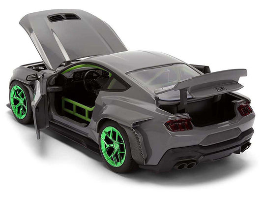 2024 Ford Mustang RTR Gray with Green Wheels "Bigtime Muscle" Series 1/24 Diecast Model Car by Jada LuxuryLifeWay Online Store