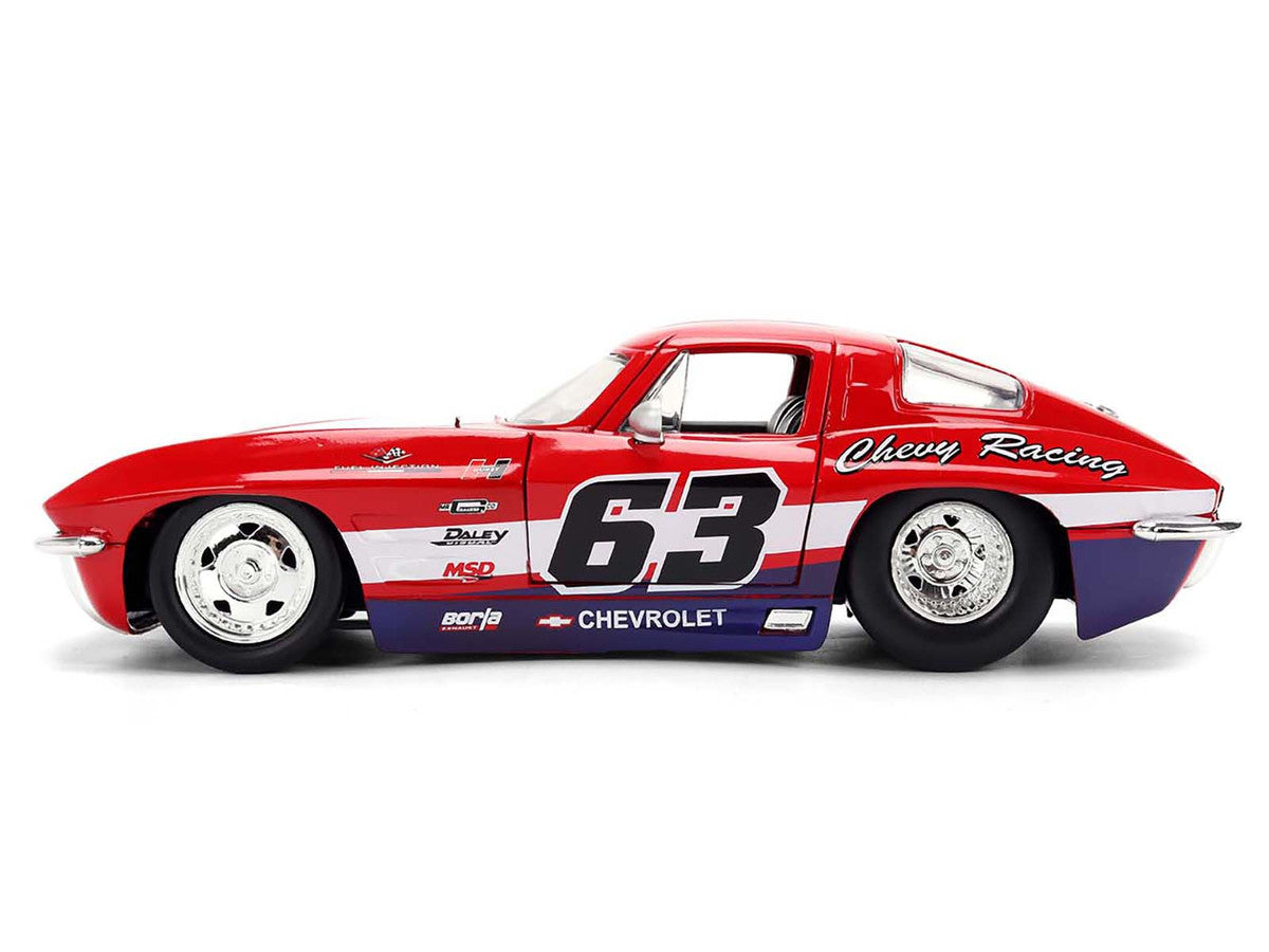 1963 Chevrolet Corvette Stingray #63 "Chevy Racing" Red with White and Blue Stripes "Bigtime Muscle" Series 1/24 Diecast Model Car by Jada LuxuryLifeWay Online Store