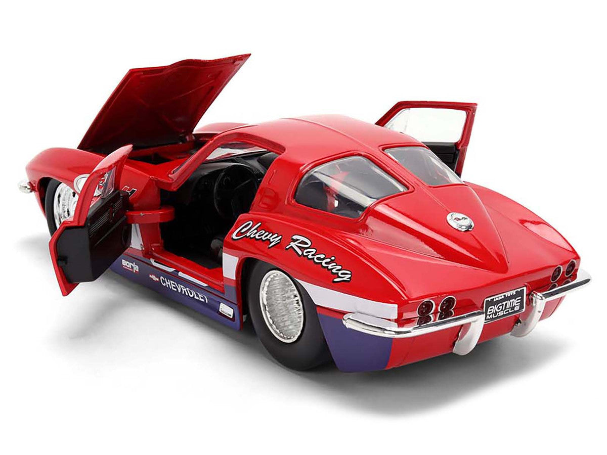 1963 Chevrolet Corvette Stingray #63 "Chevy Racing" Red with White and Blue Stripes "Bigtime Muscle" Series 1/24 Diecast Model Car by Jada LuxuryLifeWay Online Store