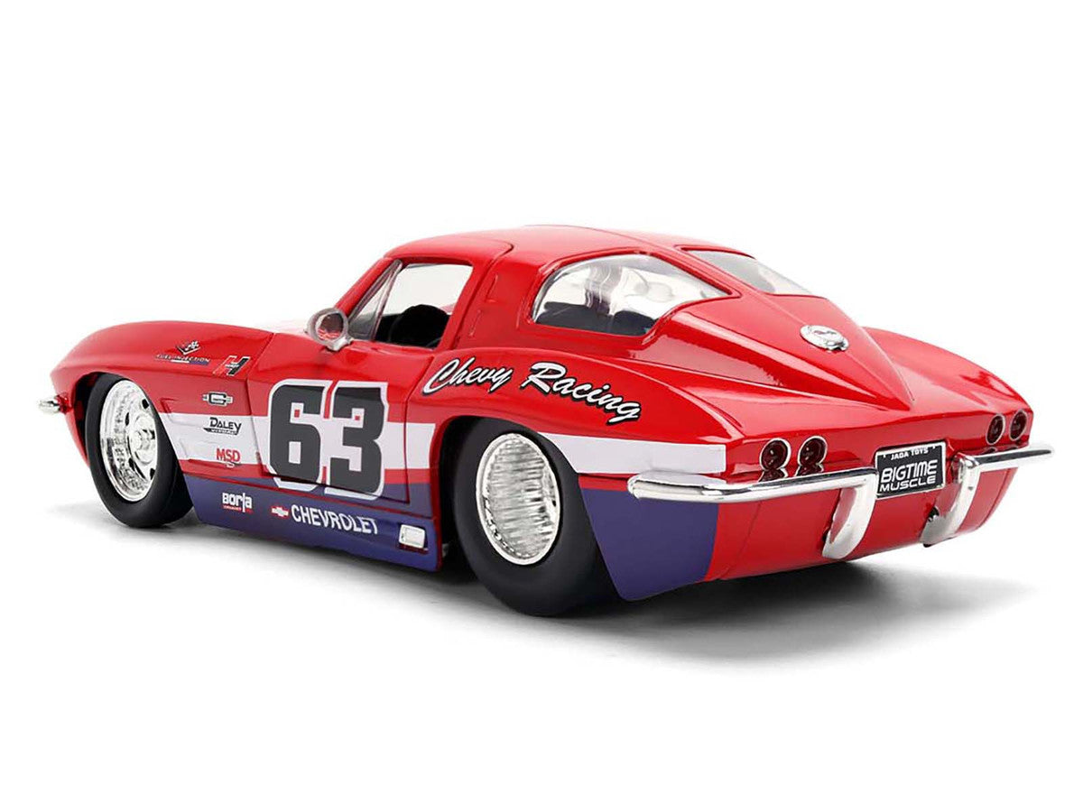 1963 Chevrolet Corvette Stingray #63 "Chevy Racing" Red with White and Blue Stripes "Bigtime Muscle" Series 1/24 Diecast Model Car by Jada LuxuryLifeWay Online Store