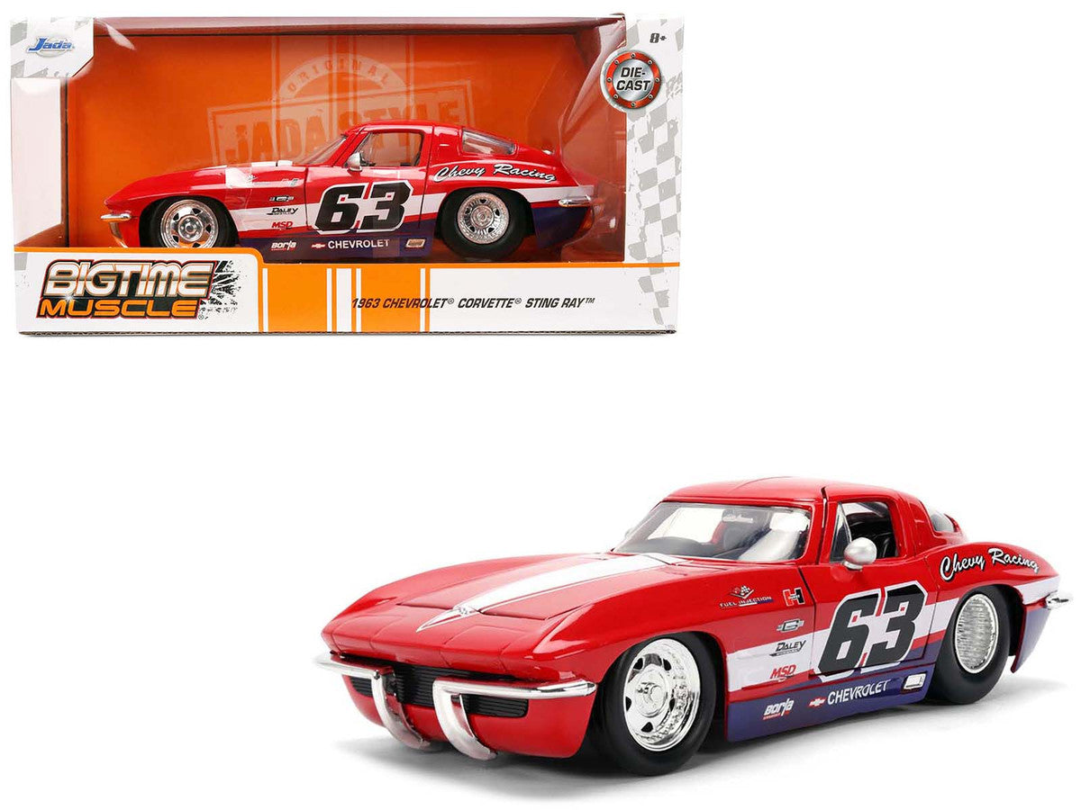 1963 Chevrolet Corvette Stingray #63 "Chevy Racing" Red with White and Blue Stripes "Bigtime Muscle" Series 1/24 Diecast Model Car by Jada LuxuryLifeWay Online Store