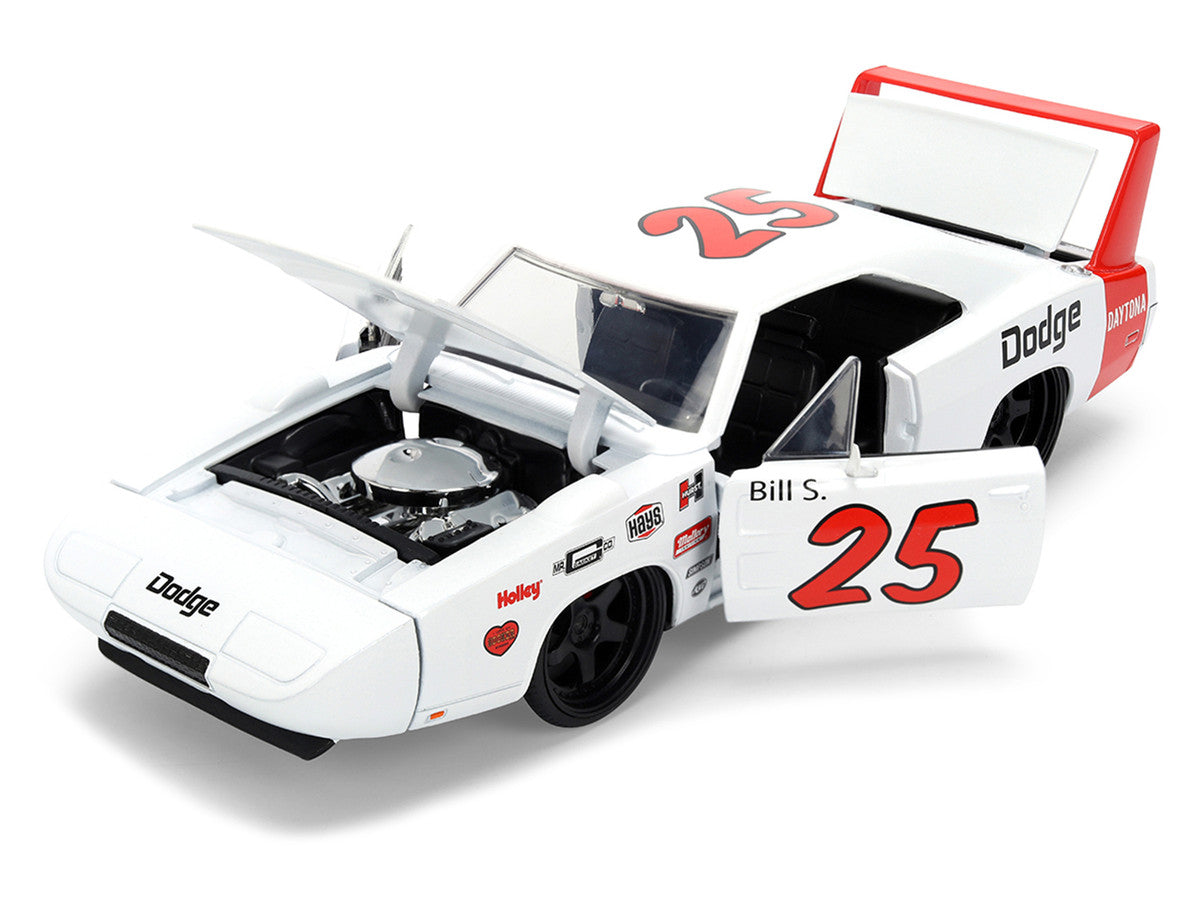1969 Dodge Charger Daytona #25 White with Red Stripes "Bigtime Muscle" Series 1/24 Diecast Model Car by Jada LuxuryLifeWay Online Store