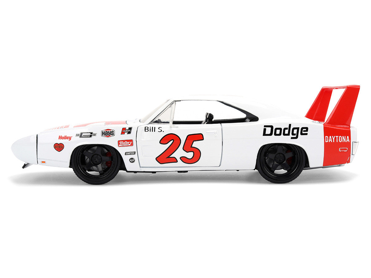 1969 Dodge Charger Daytona #25 White with Red Stripes "Bigtime Muscle" Series 1/24 Diecast Model Car by Jada LuxuryLifeWay Online Store