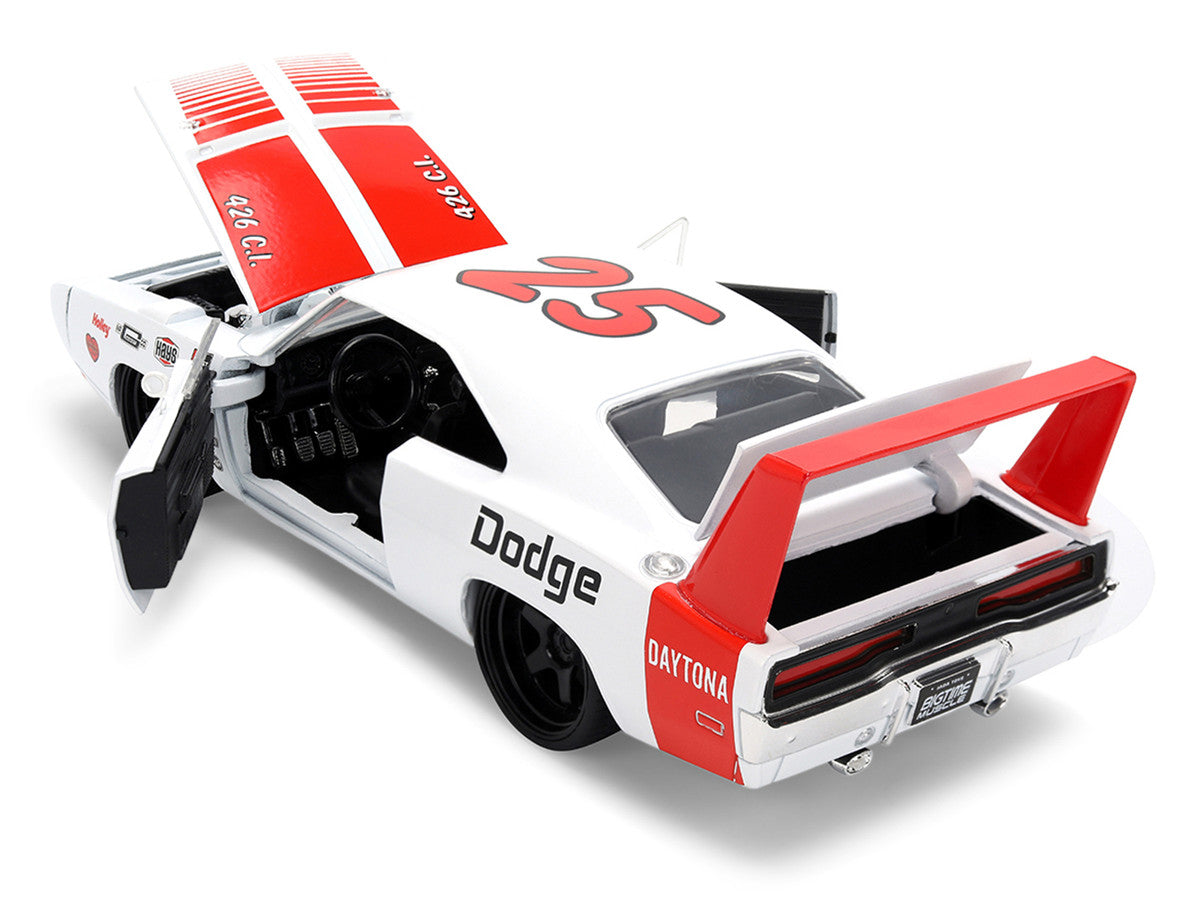 1969 Dodge Charger Daytona #25 White with Red Stripes "Bigtime Muscle" Series 1/24 Diecast Model Car by Jada LuxuryLifeWay Online Store