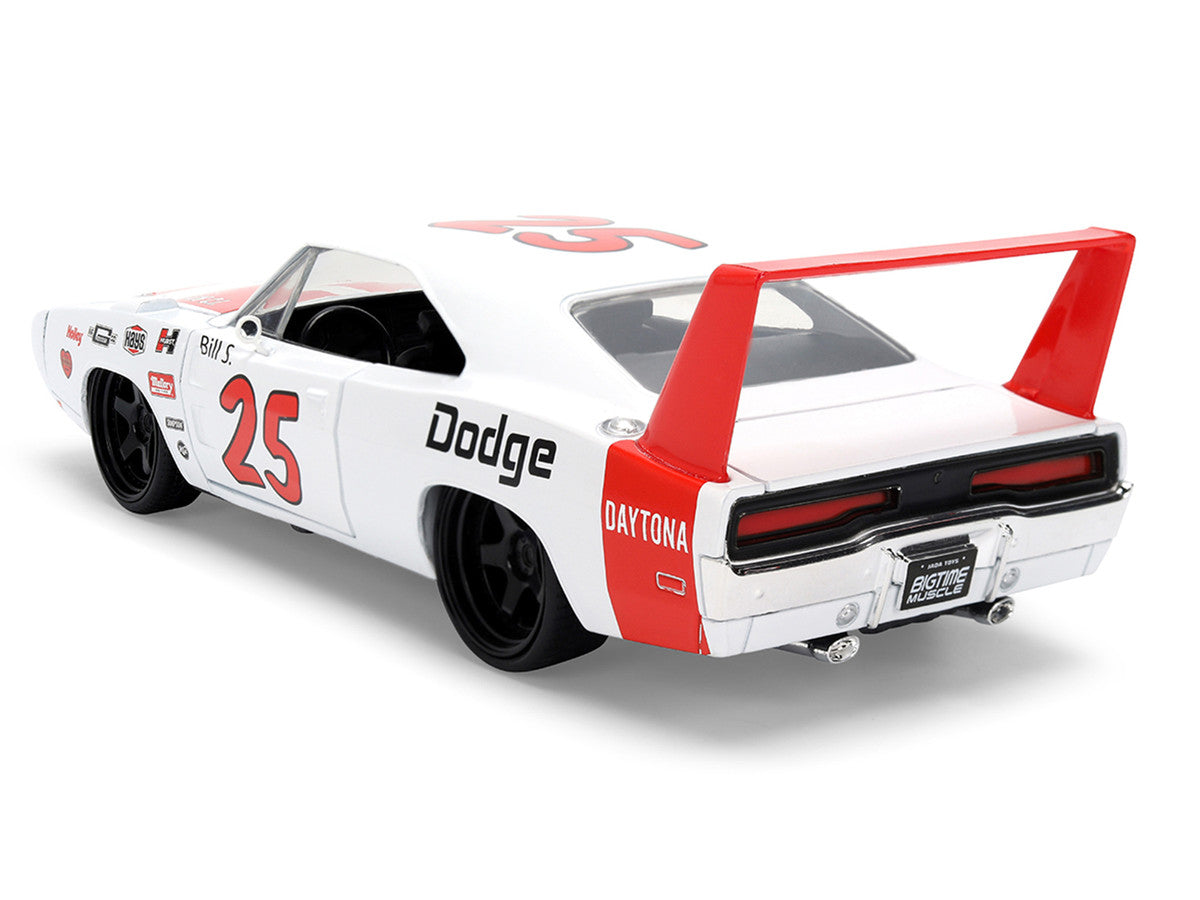 1969 Dodge Charger Daytona #25 White with Red Stripes "Bigtime Muscle" Series 1/24 Diecast Model Car by Jada LuxuryLifeWay Online Store