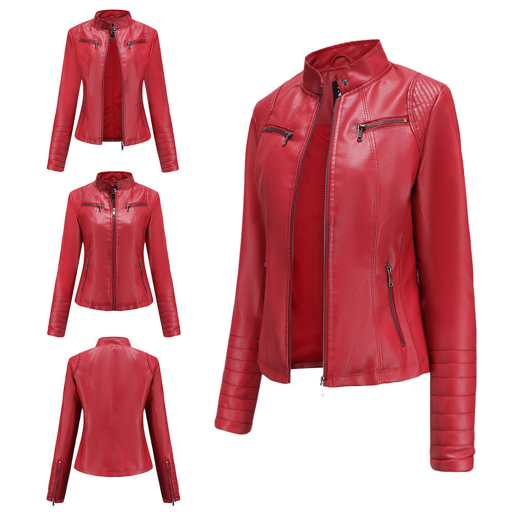 Women's Leather Thin Motorcycle Clothing Short Chic Women's Jacket LadyShow.Store