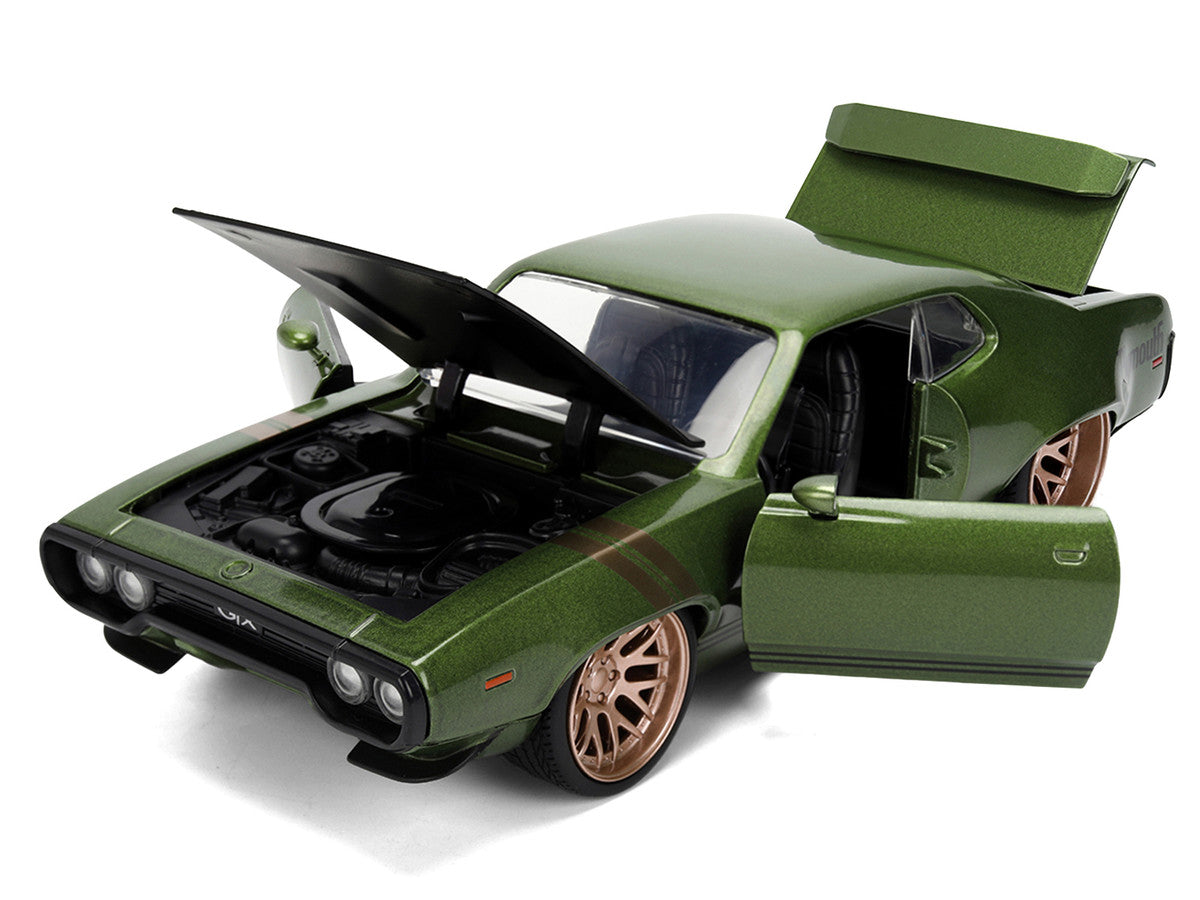 1972 Plymouth GTX Green Metallic with Matt Black Hood and Gold Stripes "Bigtime Muscle" Series 1/24 Diecast Model Car by Jada LuxuryLifeWay Online Store