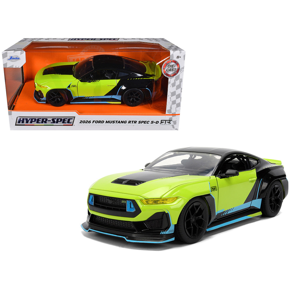 2026 Ford Mustang RTR Spec 5-D Lime Green with Black Top and Graphics "Hyper-Spec" Series 1/24 Diecast Model Car by Jada LuxuryLifeWay Online Store