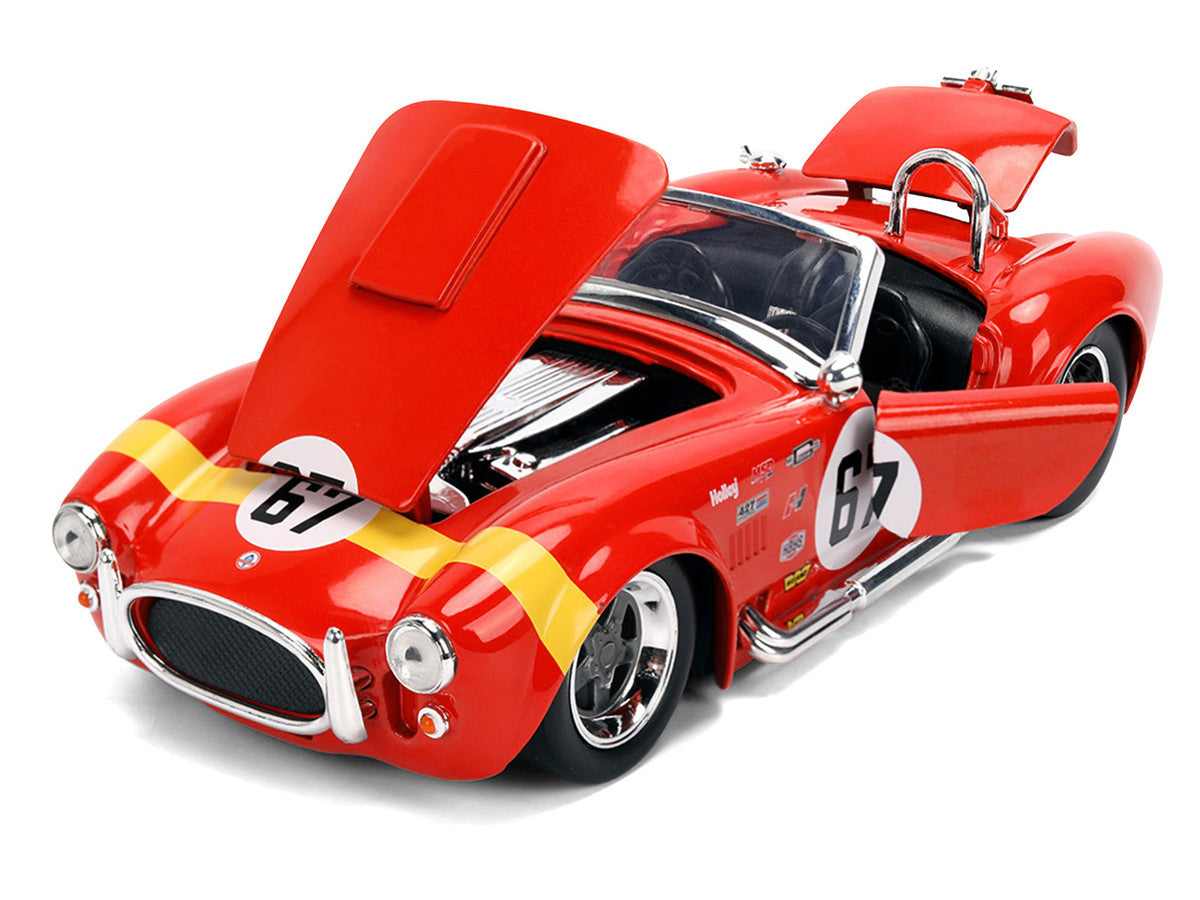 1965 Shelby Cobra 427 S/C #67 Red with Yellow Stripe "Bigtime Muscle" Series 1/24 Diecast Model Car by Jada LuxuryLifeWay Online Store