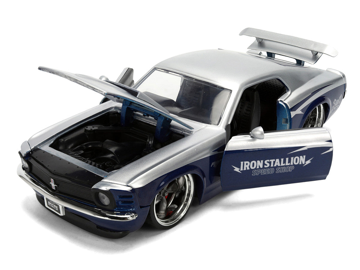 1970 Ford Mustang Boss 429 "Iron Stallion Speed Shop" Silver and Dark Blue Metallic "Bigtime Muscle" Series 1/24 Diecast Model Car by Jada LuxuryLifeWay Online Store