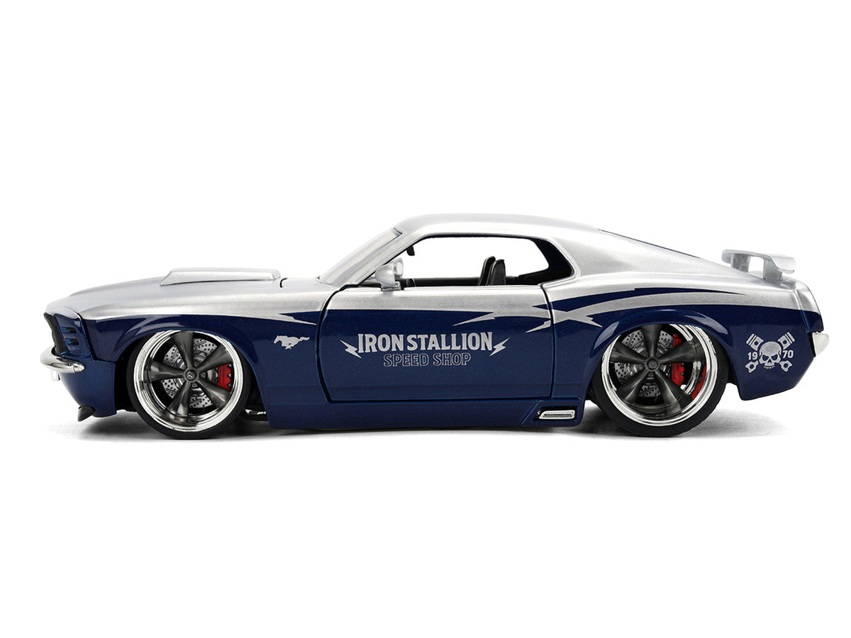 1970 Ford Mustang Boss 429 "Iron Stallion Speed Shop" Silver and Dark Blue Metallic "Bigtime Muscle" Series 1/24 Diecast Model Car by Jada LuxuryLifeWay Online Store