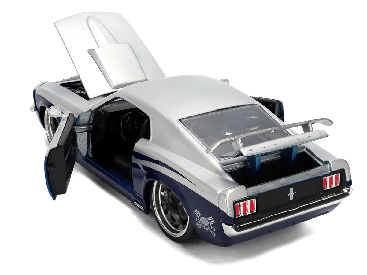 1970 Ford Mustang Boss 429 "Iron Stallion Speed Shop" Silver and Dark Blue Metallic "Bigtime Muscle" Series 1/24 Diecast Model Car by Jada LuxuryLifeWay Online Store