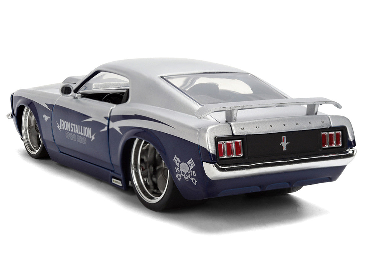 1970 Ford Mustang Boss 429 "Iron Stallion Speed Shop" Silver and Dark Blue Metallic "Bigtime Muscle" Series 1/24 Diecast Model Car by Jada LuxuryLifeWay Online Store