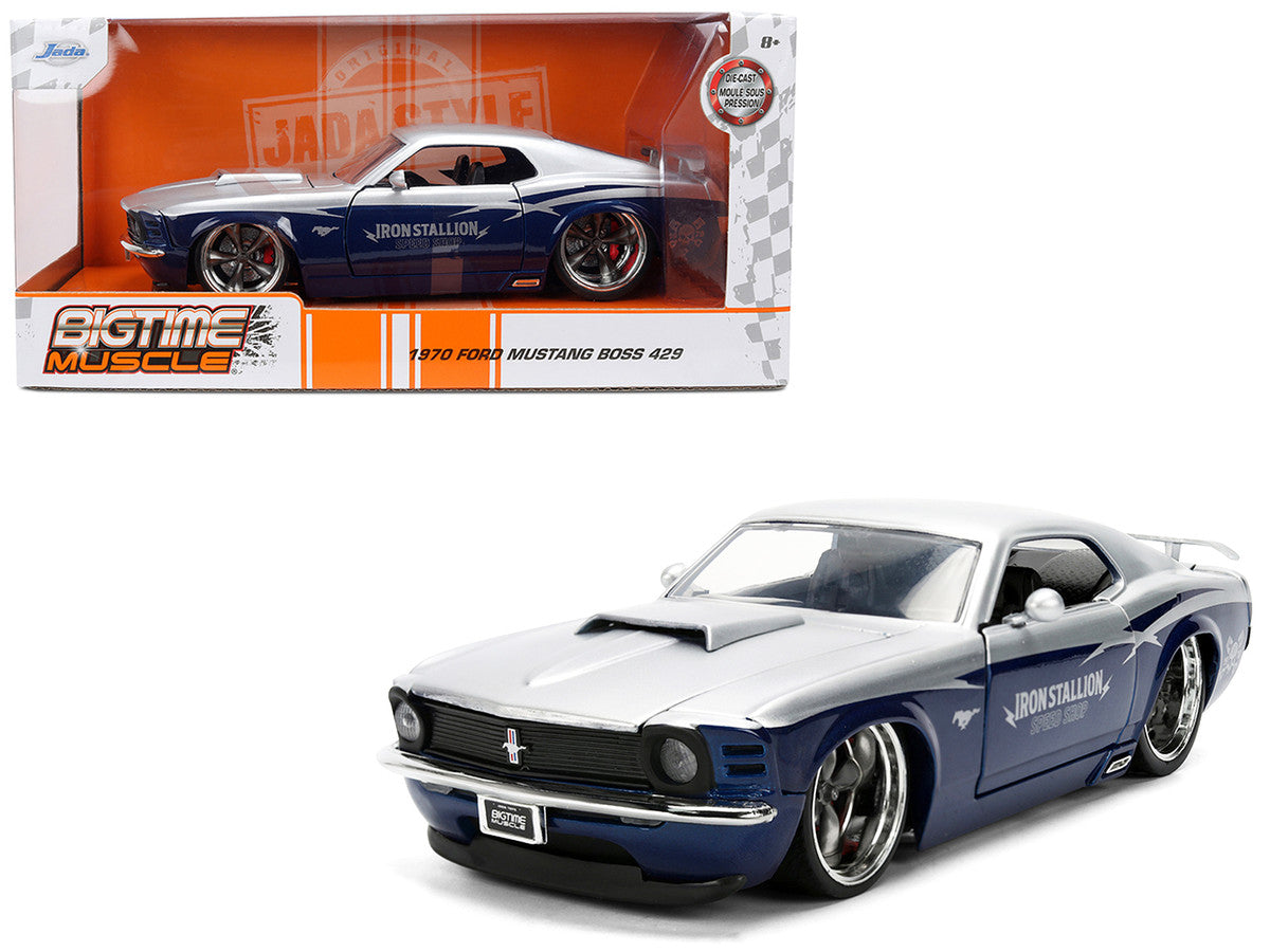 1970 Ford Mustang Boss 429 "Iron Stallion Speed Shop" Silver and Dark Blue Metallic "Bigtime Muscle" Series 1/24 Diecast Model Car by Jada LuxuryLifeWay Online Store