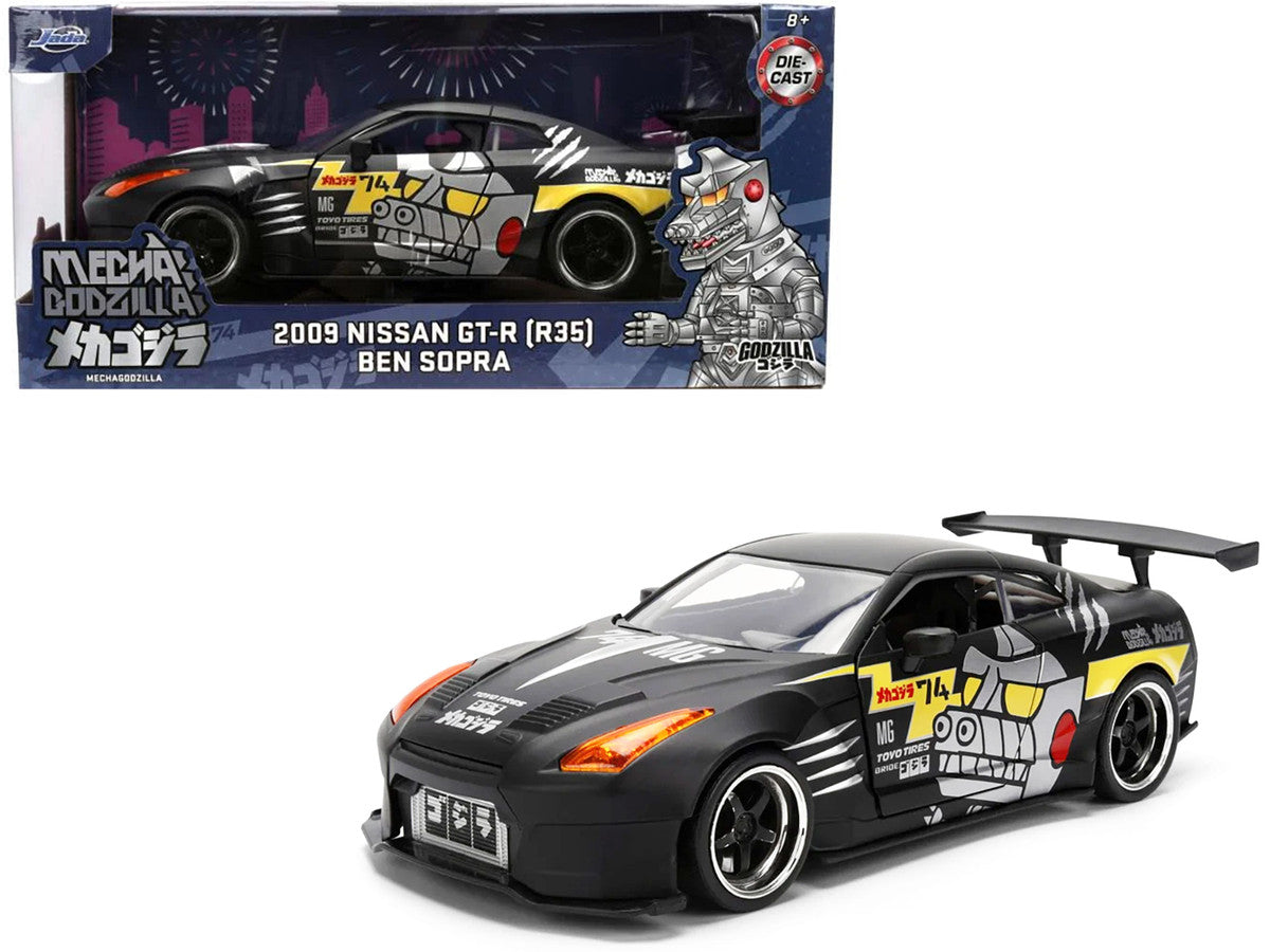 2009 Nissan GT-R (R35) Ben Sopra Matt Black with "Mechagodzilla" Graphics "Hollywood Rides" Series 1/24 Diecast Model Car by Jada LuxuryLifeWay Online Store