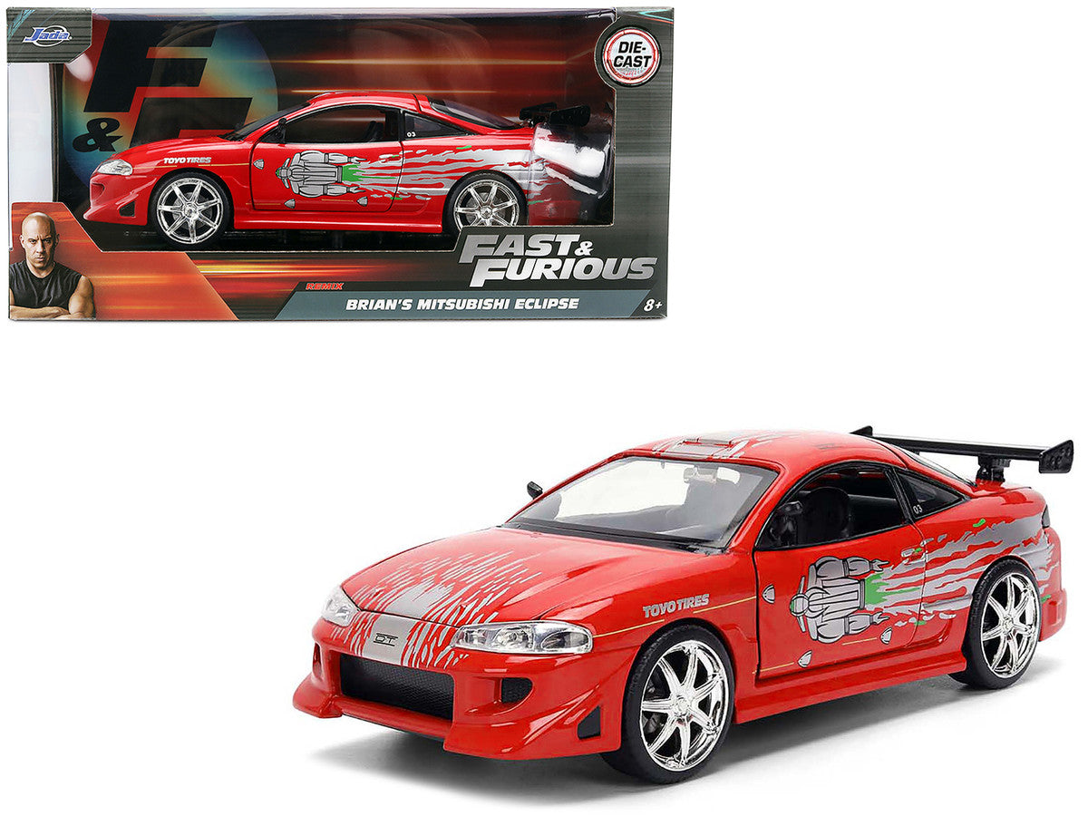 Brian's Mitsubishi Eclipse Red with Graphics Remix "The Fast and The Furious" (2001) Movie "Fast & Furious" Series 1/24 Diecast Model Car by Jada LuxuryLifeWay Online Store